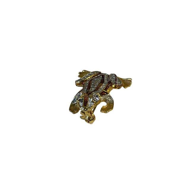 Gold-Tone Rhinestone Frog Brooch Pin Vintage - Picture 3 of 5